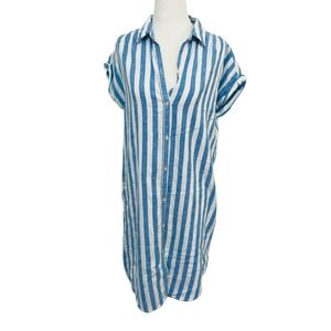 Blue and White Striped Shirt Dress